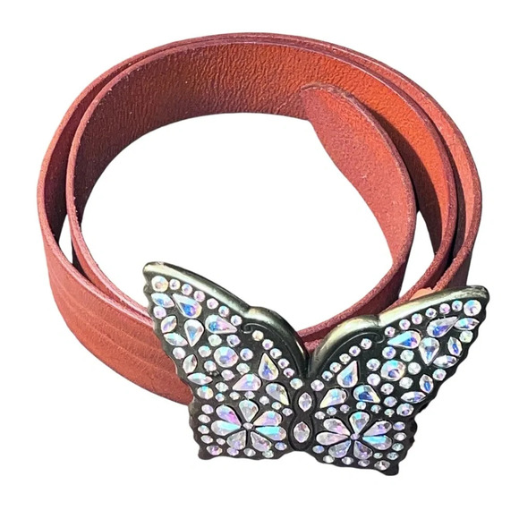 Orange Leather Juliana AB Crystal Rhinestone Gold Tone Brass Belt with Buckle - Picture 8 of 10